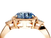 Cluster Engagement Ring Setting for Fancy Blue Round Cut Center with Milgrain Shoulder Clusters and Prong Head in Rose Gold