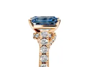 Solitaire Engagement Ring Setting for Fancy Blue Emerald Cut Center with Crossover Accents and Prong Head in Rose Gold