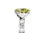 Solitaire Engagement Ring Setting for Fancy Yellow Oval Center with Beaded Bezel Station Band and Prong Head in Platinum