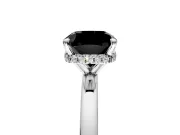 Hidden Halo Engagement Ring Setting for Fancy Black Cushion Cut Center with Plain Band and Tall Prong Head in White Gold