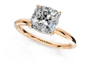 Hidden Halo Engagement Ring Setting for Cushion Cut Center with Thin Rounded Band and Prong Head in Rose Gold