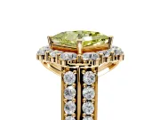 Large Accent Halo Engagement Ring Setting for Fancy Yellow Princess Cut Center with Pave Split Shank and Prong Head in Yellow Gold