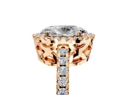 Accent Halo Engagement Ring Setting for Oval Center with Full-Length Pave Band and Prong Head in Rose Gold