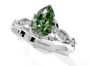 Solitaire Engagement Ring Setting for Fancy Green Pear-Shaped Center with Marquise and Bezel Accents and Prong Head in White Gold
