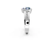 Halo Engagement Ring Setting for Fancy Blue Heart-Shaped Center with Wide Band, Inlaid Accent Row and Prong Head in White Gold