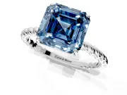 Solitaire Engagement Ring Setting for Fancy Blue Asscher Cut Center with Plain Twisted Rope Band and Prong Head in White Gold