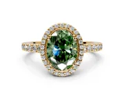 Halo Engagement Ring Setting for Fancy Green Oval Center with Inner Milgrain Border and Prong Head in Yellow Gold