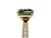 Solitaire Engagement Ring Setting for Fancy Green Asscher Cut Center with Milgrain-Edged Pave Band and Prong Head in Yellow Gold
