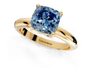 Solitaire Engagement Ring Setting for Fancy Blue Cushion Cut Center with Wire Band and Prong Head in Yellow Gold