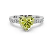 Solitaire Engagement Ring Setting for Fancy Yellow Heart-Shaped Center with Milgrain-Edged Pave Band and Prong Head in Sterling Silver