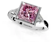Cluster Engagement Ring Setting for Fancy Pink Princess Cut Center with Milgrain Shoulder Clusters and Prong Head in White Gold