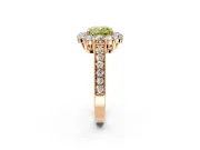Halo Engagement Ring Setting for Fancy Yellow Cushion Cut Center with Milgrain Channel Band and Prong Head in Rose Gold