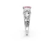 Solitaire Engagement Ring Setting for Fancy Pink Radiant Cut Center with Filigree Accent Basket and Prong Head in Platinum