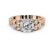 Cluster Engagement Ring Setting for Cushion Cut Center with Bezel Accent Clusters and Prong Head in Rose Gold