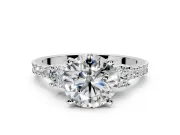 3 Stone Engagement Ring Setting for Round Cut Center with Round Cut Side Accents and Prong Head in Sterling Silver