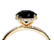 Hidden Halo Engagement Ring Setting for Fancy Black Round Cut Center with Pave Band and Prong Head in Yellow Gold