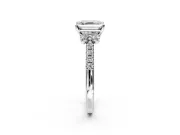 Paired Accent Engagement Ring Setting for Asscher Cut Center with Pave Band and Prong Head in Sterling Silver