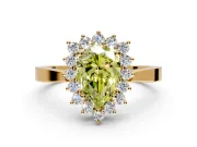 Starburst Halo Engagement Ring Setting for Fancy Yellow Pear-Shaped Center with Flat Cathedral Band and Prong Head in Yellow Gold
