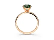 Solitaire Engagement Ring Setting for Fancy Green Round Cut Center with Micro Pave Band and Prong Head in Rose Gold