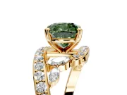 Solitaire Engagement Ring Setting for Fancy Green Cushion Cut Center with Pave Bypass Twist Band and Prong Head in Yellow Gold