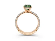 Solitaire Engagement Ring Setting for Fancy Green Cushion Cut Center with Domed Multi-Row Pave Band and Prong Head in Rose Gold