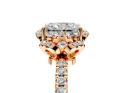 Halo Engagement Ring Setting for Radiant Cut Center with Openwork Halo, Pave Band and Prong Head in Rose Gold