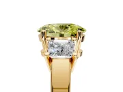 3 Stone Engagement Ring Setting for Fancy Yellow Oval Center with Matching Side Accents and Prong Head in Yellow Gold