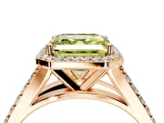 Halo Engagement Ring Setting for Fancy Yellow Asscher Cut Center with Narrow Pave Split Shank and Prong Head in Rose Gold