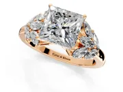 Leaf Cluster Engagement Ring Setting for Princess Cut Center with Marquise Accents and Prong Head in Rose Gold