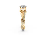 Solitaire Engagement Ring Setting for Round Cut Center with Pave and Plain Crossover Band and Prong Head in Yellow Gold