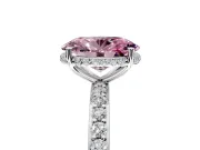 Hidden Halo Engagement Ring Setting for Fancy Pink Oval Center with Pave Band and Prong Head in White Gold