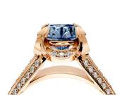 Solitaire Engagement Ring Setting for Fancy Blue Round Cut Center with Accented Split Shank and Prong Head in Rose Gold