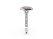 Halo Engagement Ring Setting for Fancy Pink Princess Cut Center with Milgrain Frame, Pave Band and Prong Head in Platinum