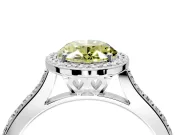 Halo Engagement Ring Setting for Fancy Yellow Oval Center with Pave Accents, Heart Basket and Prong Head in Platinum