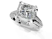 Solitaire Engagement Ring Setting for Princess Cut Center with Accented Split Shank and Prong Head in Platinum