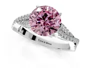 Solitaire Engagement Ring Setting for Fancy Pink Round Cut Center with Twisted Pave Split Shank and Prong Head in Sterling Silver