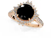 Sunburst Halo Engagement Ring Setting for Fancy Black Round Cut Center with Pave Band and Prong Head in Rose Gold