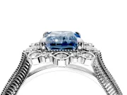 Milgrain Halo Engagement Ring Setting for Fancy Blue Radiant Cut Center with Bezel Point Accents and Prong Head in White Gold
