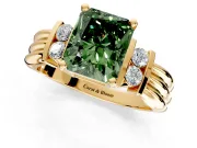 Solitaire Engagement Ring Setting for Fancy Green Radiant Cut Center with Grooved Bar Accent Band and Prong Head in Yellow Gold
