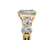 5 Stone Engagement Ring Setting for Emerald Cut Center with Graduated Accents and Prong Head in Yellow Gold