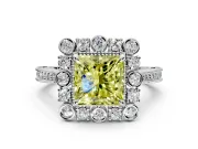 Milgrain Halo Engagement Ring Setting for Fancy Yellow Princess Cut Center with Bezel Point Accents and Prong Head in Platinum