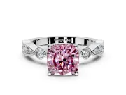 Solitaire Engagement Ring Setting for Fancy Pink Cushion Cut Center with Milgrain Bezel Accents and Prong Head in Platinum