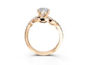 Solitaire Engagement Ring Setting for Cushion Cut Center with Pave Bypass Twist Band and Prong Head in Rose Gold