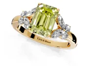 Solitaire Engagement Ring Setting for Fancy Yellow Emerald Cut Center with Marquise Flower Shoulders and Prong Head in Yellow Gold