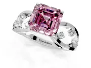 Solitaire Engagement Ring Setting for Fancy Pink Asscher Cut Center with Criss-Cross Accent Band and Prong Head in Platinum