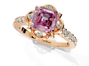 Floral Engagement Ring Setting for Fancy Pink Asscher Cut Center with Pave Band and Floral Prong Head in Rose Gold