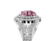 Double Halo Engagement Ring Setting for Fancy Pink Round Cut Center with Narrow Pave Split Shank and Prong Head in Sterling Silver