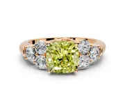 Cluster Engagement Ring Setting for Fancy Yellow Cushion Cut Center with Round Cut Accent Frame and Prong Head in Rose Gold