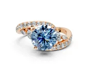 Solitaire Engagement Ring Setting for Fancy Blue Round Cut Center with Pave Bypass Twist Band and Prong Head in Rose Gold