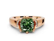 Solitaire Engagement Ring Setting for Fancy Green Cushion Cut Center with Wide Band, Pave Collar and Prong Head in Rose Gold